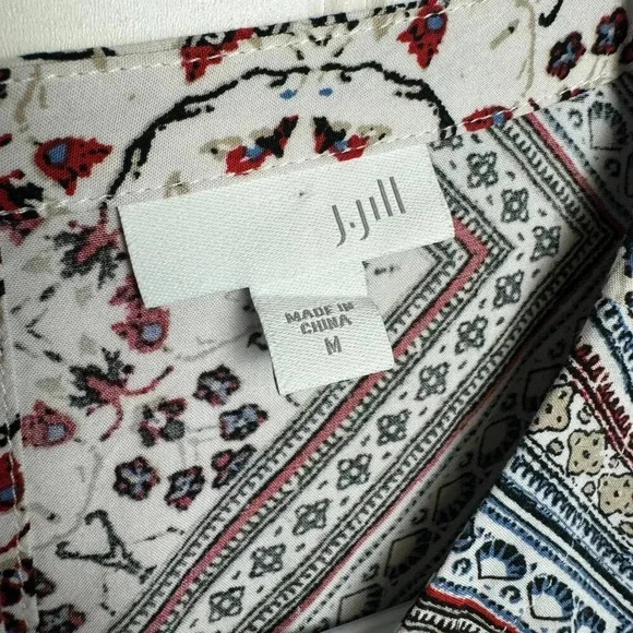 J Jill diamond pattern 3/4 sleeve blouse button back size medium A26 - Picture 7 of 10